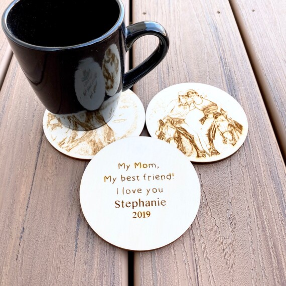 Photo Coasters - Wood Engraved Personalized Coasters - Set of 3