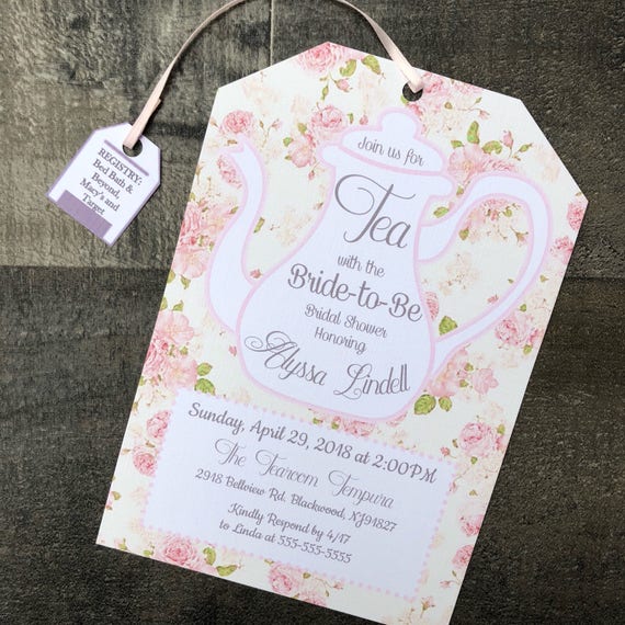 personalized custom 5x7 Mint Teal Coral Gray Rose Tea Party Birthday or Baby Shower PRINTED invitation with envelopes