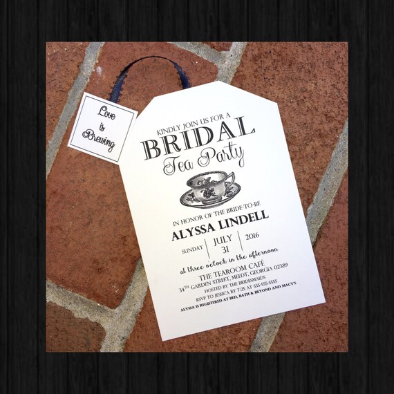 Tea Party Bridal Shower Invitations Black and White