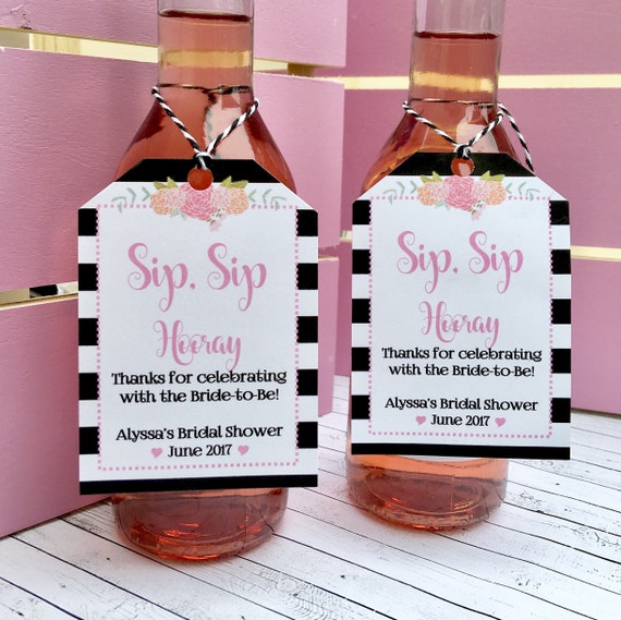 Customizable Wine Favor Tags: Sip Sip Hooray, Bridal Shower