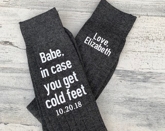 Sole Mates - Babe, In Case You Get Cold Feet Customizable Socks for the Wedding Day - Groom Gift from Bride - Funny Groom Gift