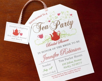 Tea Party Bridal Shower Invitations with envelopes