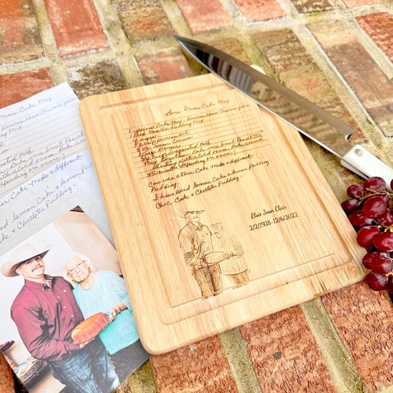 Engraved Recipe Cutting Board: Custom Photo, Handwritten Note