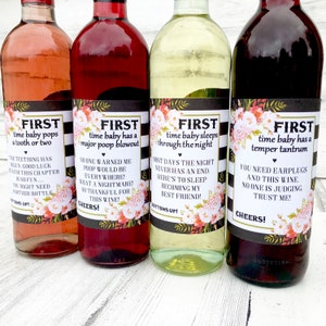Baby Shower Wine Labels - First Time Labels - Funny and Practical Baby Shower Gift for the Wine ...