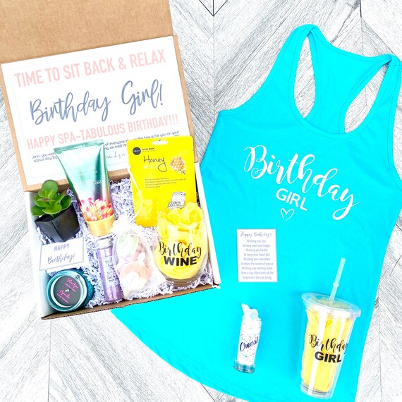 Birthday Spa Gift Box: Tank Top, Wine Glass, Succulent & Candle