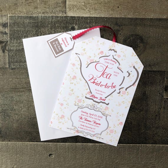 Tea Party Bridal Shower Invitations: Tea Bag Design, Customizable