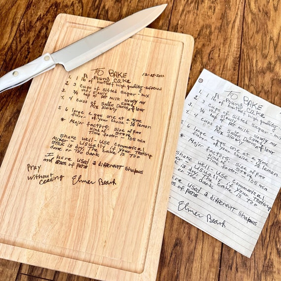 Wood Engraved Custom Cutting Board - Add a Photo, Recipe, Handwritten Note to your Board- Personalized Cutting Board