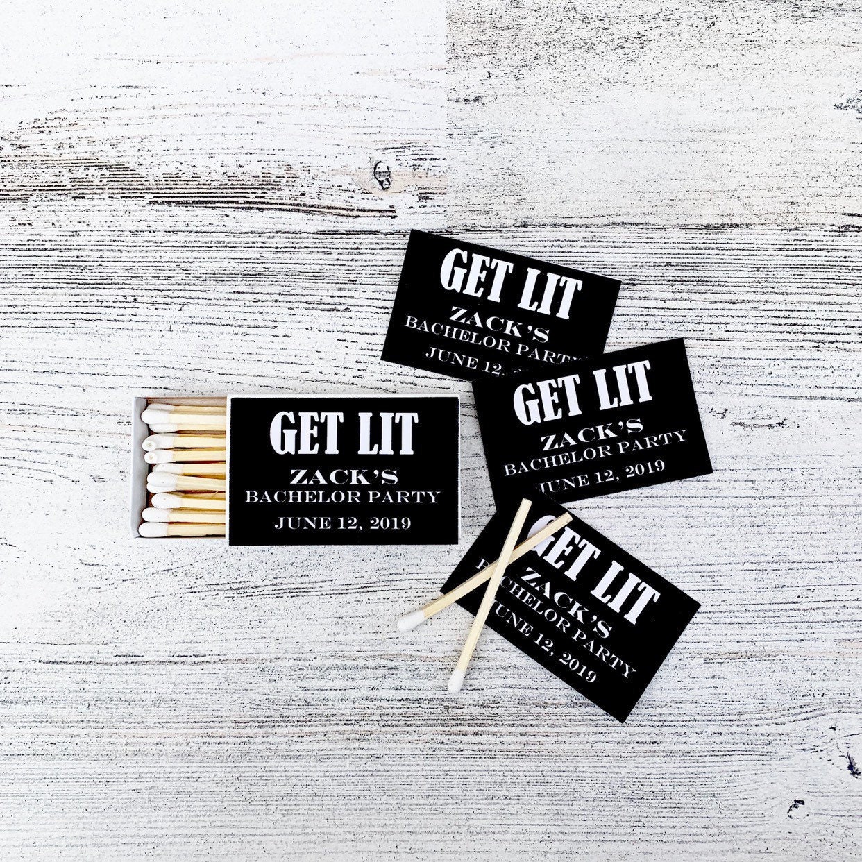 Matchbox Bachelor Party Favors - Black and White Matchbox Favors - Matchbox  Favors Bridal Party - Customizable