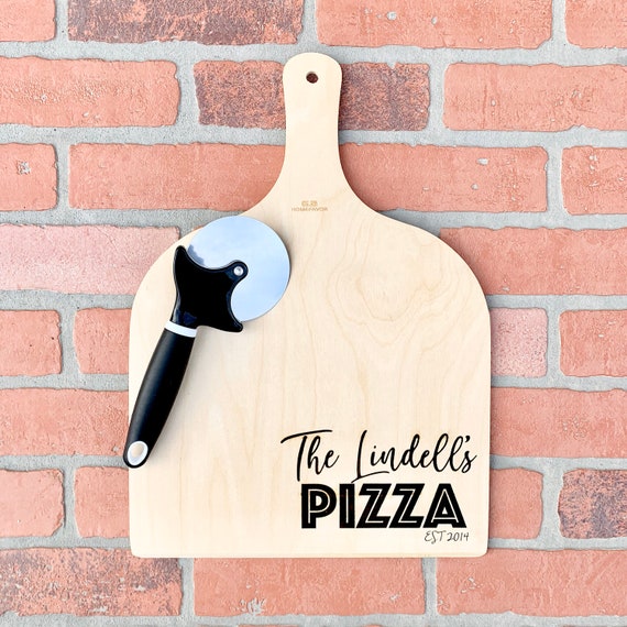 Wood Engraved Custom Pizza Tray - Anniversary or Wedding Gift - Personalized Pizza Tray with Name and Date - Pizza Cutter Included