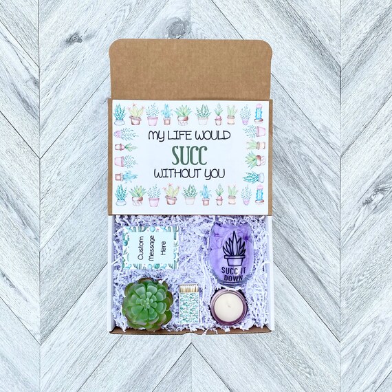 Succulent Gift Box: Wine Glass, Candle & Matches - Personalized Message