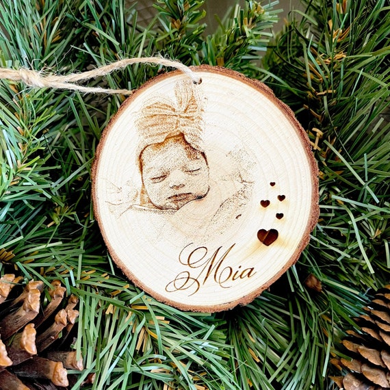 Personalized Wood Engraved Photo Ornament: Keepsake Gift
