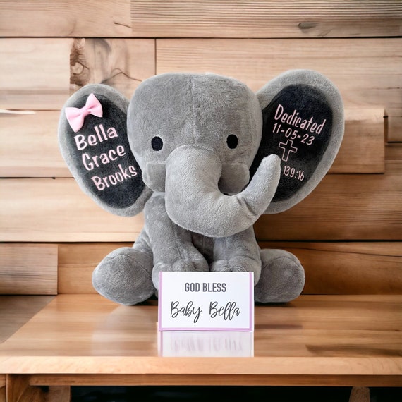 Personalized Plush Elephant: Baby Dedication Gift, Keepsake