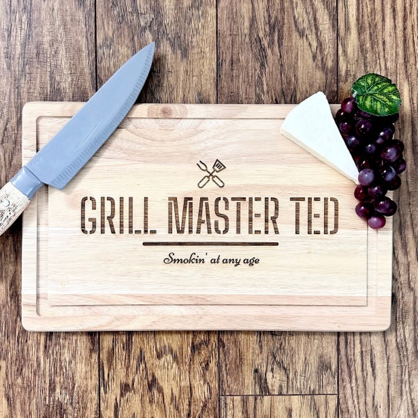 Grill Master Wood Engraved Custom Cutting Board - King of the Grill - Grill Master with Name - Personalized Cutting Board