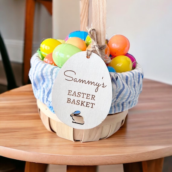Engraved Wooden Easter Basket Tag: Personalized Birchwood Egg
