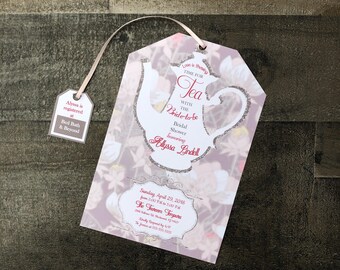 Tea Party Bridal Shower Invitations - Tea Party Baby Shower Invitations - Tea Bag Shape - Customizable - Envelopes Included