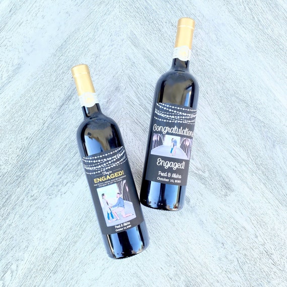 Personalized Engagement Wine Labels with Photo (Set of 2)