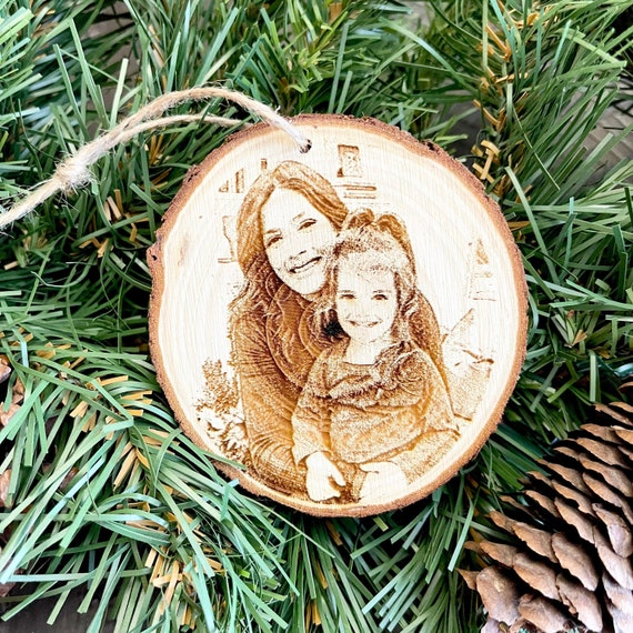 Personalized Wood Engraved Photo Ornament: Keepsake Gift