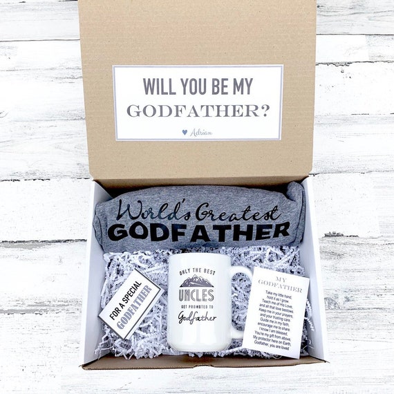 Personalized Godfather Gift Box: Mug, T-Shirt & Poem Card