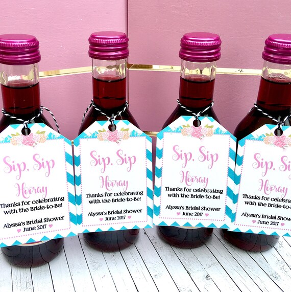Pink & Turquoise Bridal Shower Favor Tags: Wine Bottle Labels