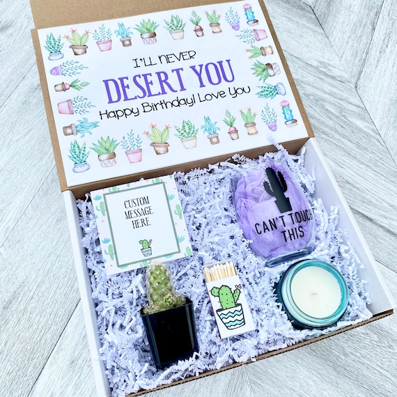 Cactus Birthday Gift Box: Wine Glass, Candle & Matches