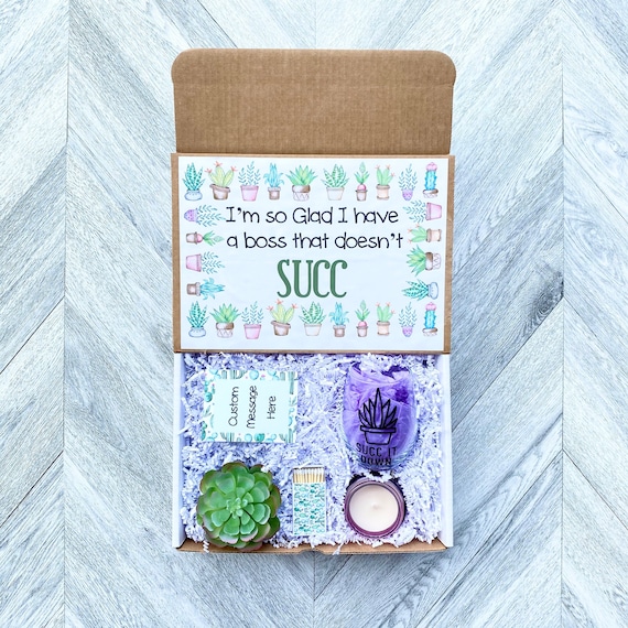 Succulent Gift Box: Funny Boss Gift Set with Wine Glass & Candle