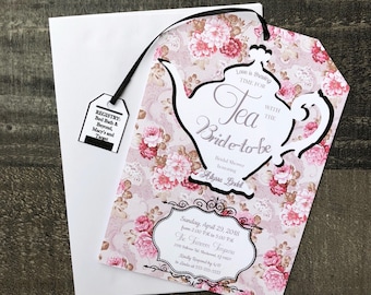 PDF FILE Tea Party Bridal Shower Invitations - Tea Party Baby Shower Invitations - Tea Bag Shape - Customizable - Envelopes Included