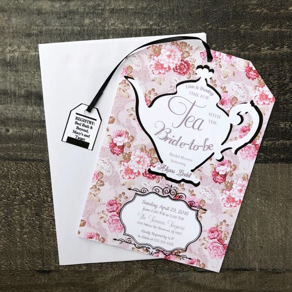 Tea Party Bridal Shower Invitations: Tea Bag Shape, Customizable