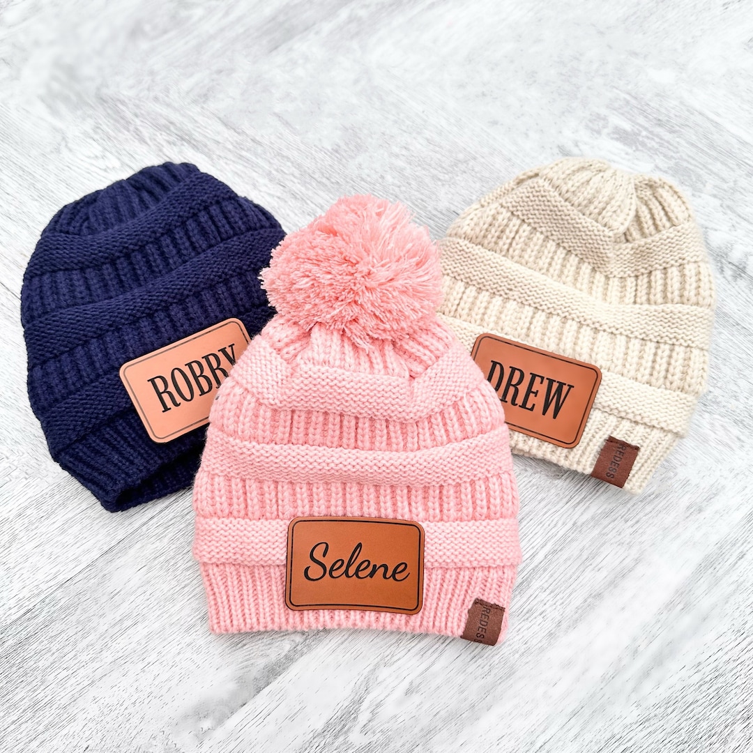 Leather Patch Beanies for Kids 12 to 48 Months Kids Beanie Personalized