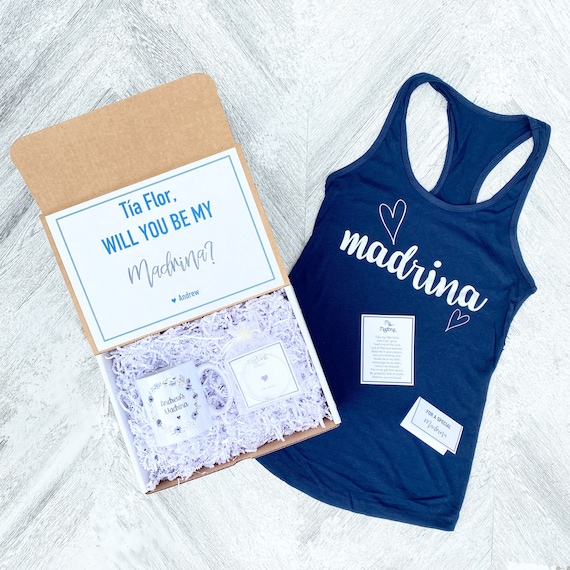 Personalized Madrina Gift Box: Mug, Tank Top & Birthstone Bracelet
