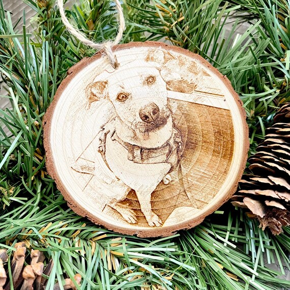 Personalized Wood Engraved Dog Memorial Ornament: Pet Photo Keepsake