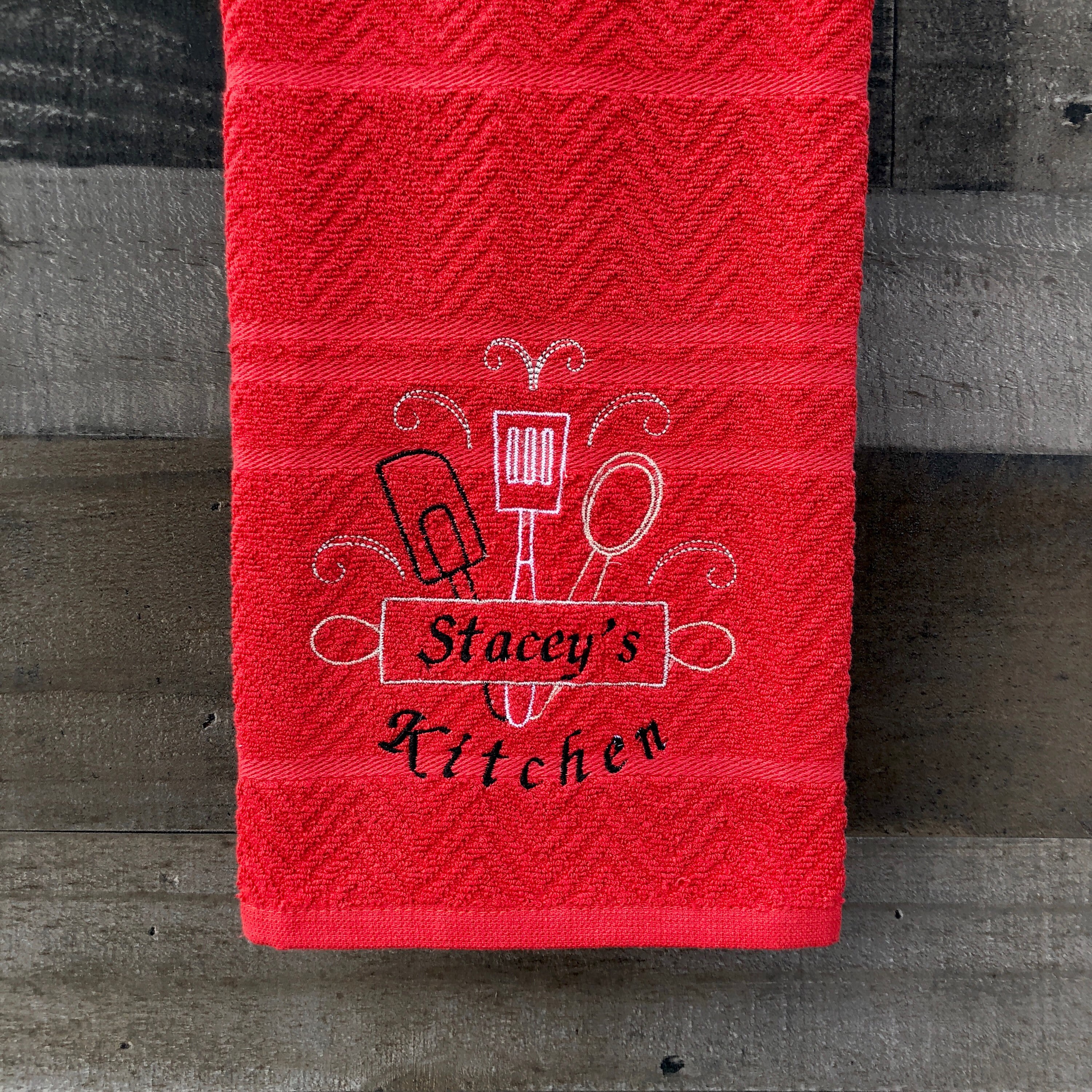 Personalized Embroidered Kitchen Towel - Utensils with ...
