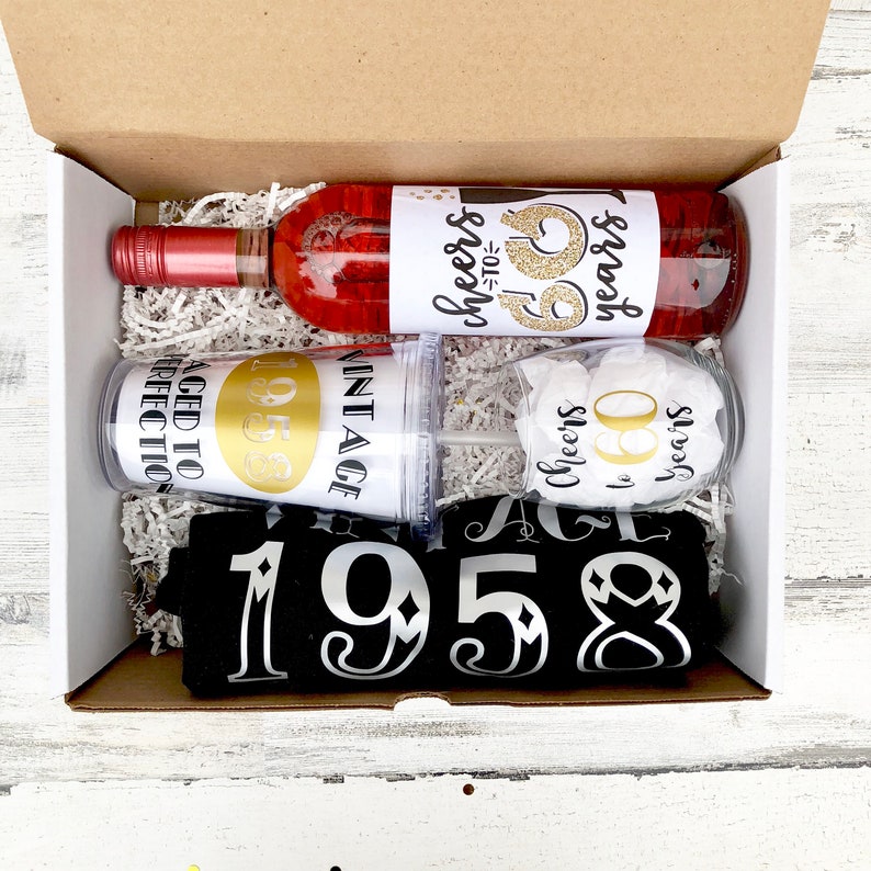 Cheers to 60 Years Birthday Box Set Vintage Shirt Wine Glass Tumbler Wine Label image 5