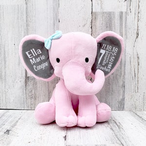 Elephant Baby Stats Gift for New Baby - Stuffed Animal Elephant with Baby Statistics