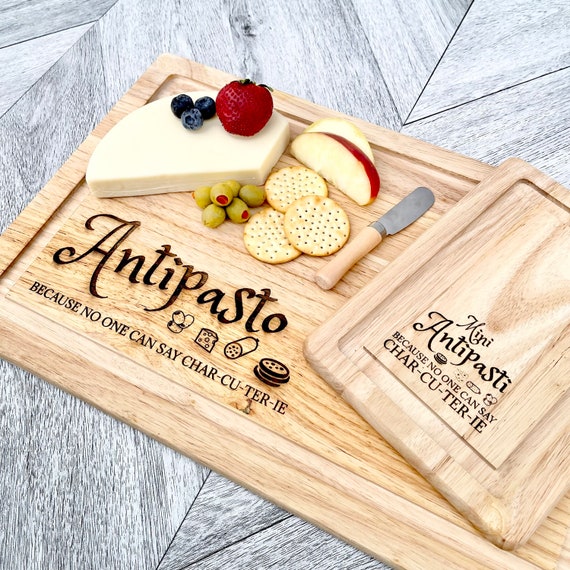 Engraved Wood Antipasto Board Set: Funny Charcuterie Board & Knife