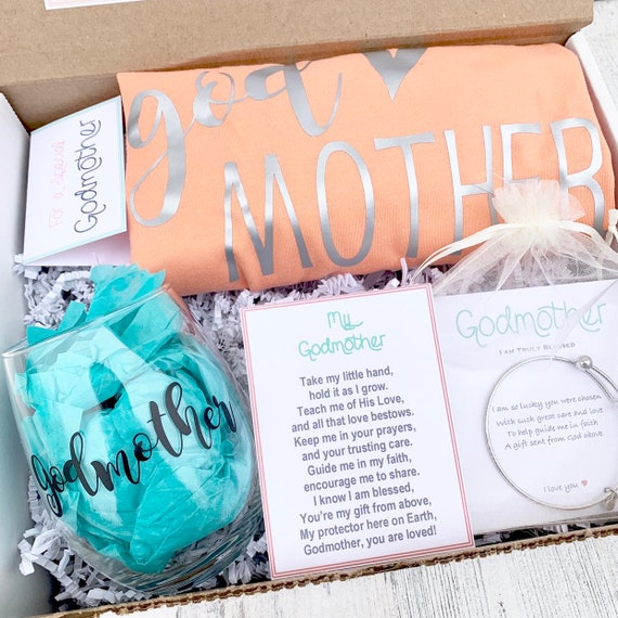 Personalized Godmother Gift Box: Wine Glass, Bracelet & Tank Top