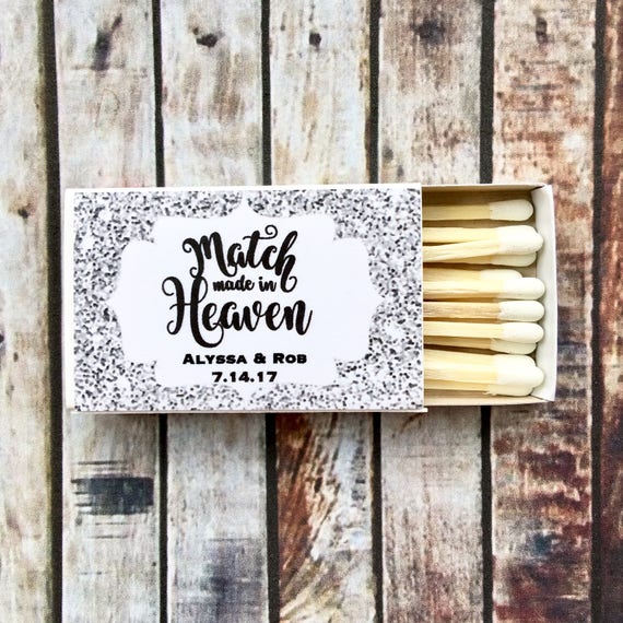 Silver Glitter Matchbox Favor Labels: Wedding Shower Favors