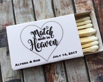 Matches Favor Labels - Black and White Matchbox Favors - The Perfect Match - Match Made in Heaven - Match wedding or shower favors