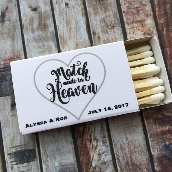 Personalized Matchbox Wedding Favor Labels: Black & White, Custom Names