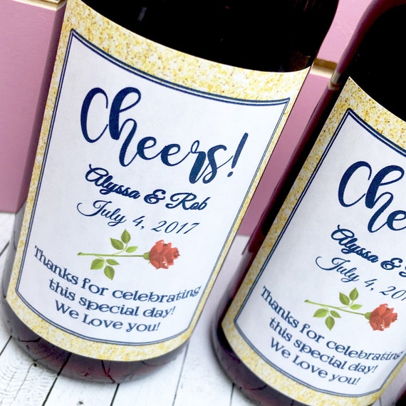 Navy and Gold Glitter Wine Bottle Labels: Customizable Cheers Tags