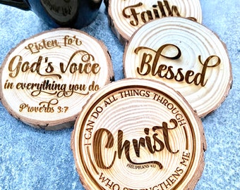 Christian Coasters - Wood Engraved - Coasters with Christian Sayings and Bible Quotes - Set of 4 Coasters