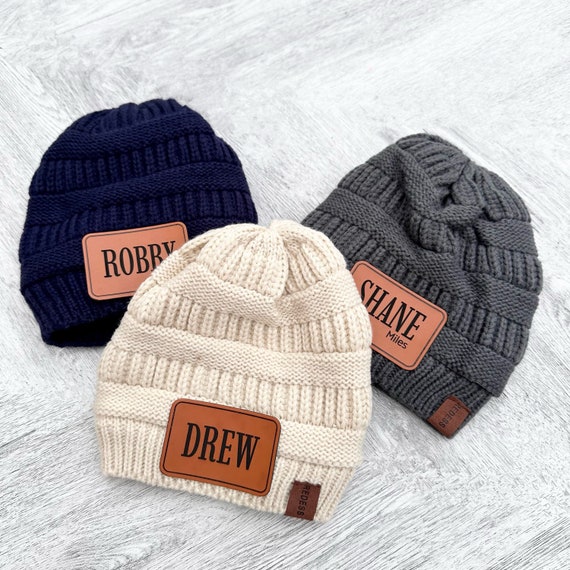 Personalized Kids Beanie: Engraved Leather Patch, 12-48 Months