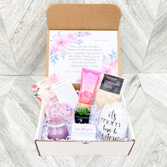 Mom Spa Gift Set: Wine Glass, Candle & Faux Succulent