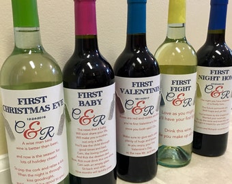 6 Bridal Shower Wine labels - First