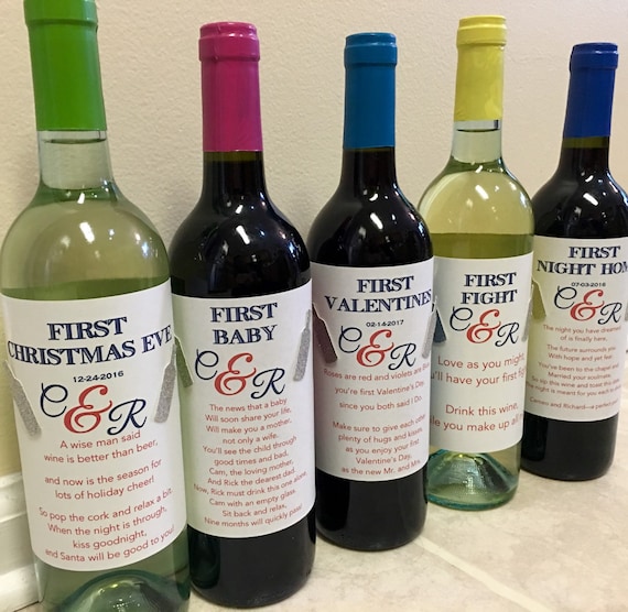 6 Bridal Shower Wine labels - First