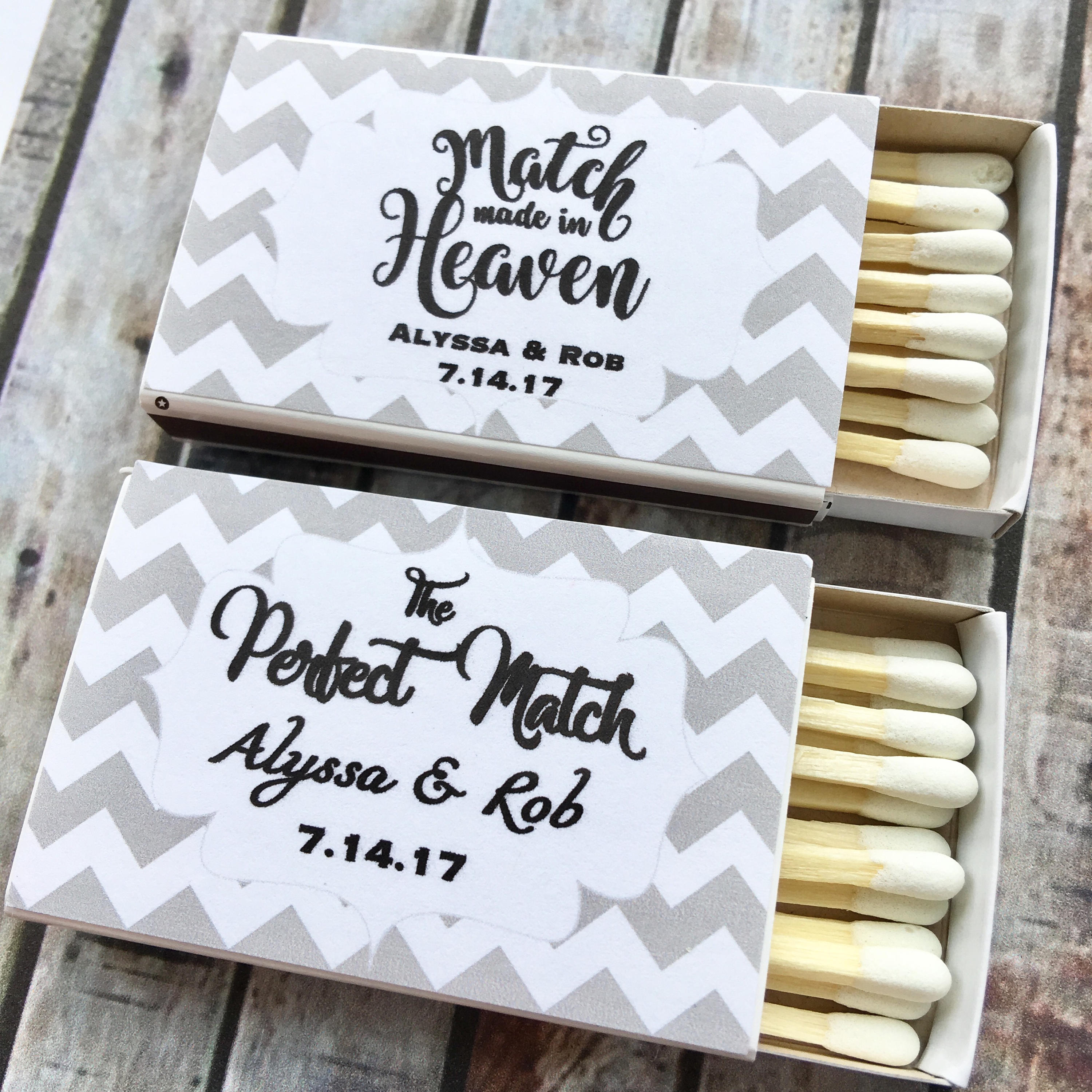 Matches Favor Labels Gray and white Matchbox Favors