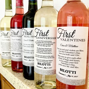 8 Bridal Shower Wine labels - First Dates with Glitter Wine Labels  - Bride and Groom Wine Anniversary