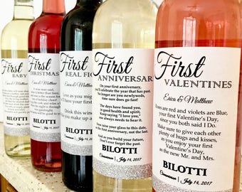 4 Bridal Shower Wine labels - First
