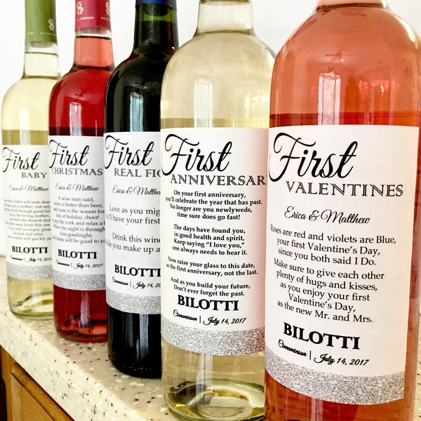 5 Bridal Shower Wine labels - First