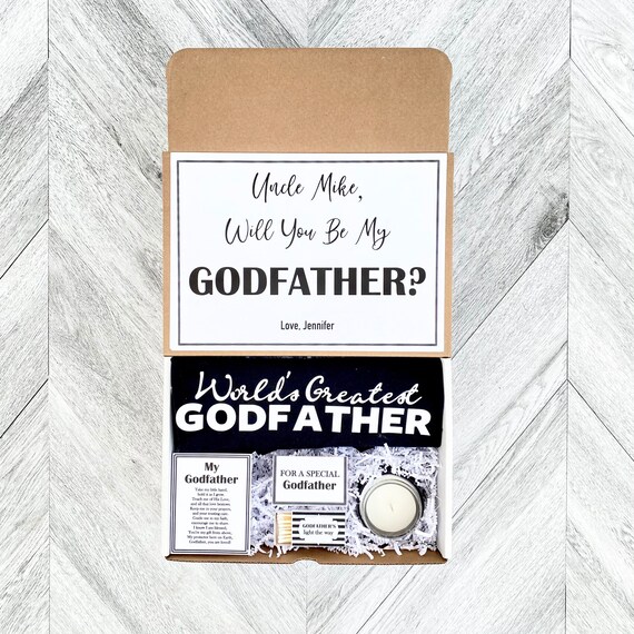 Personalized Godfather Gift Box: T-Shirt, Candle & Poem