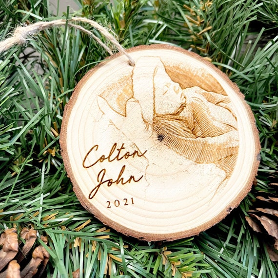 Personalized Baby's First Christmas Photo Ornament: Laser Engraved Wood